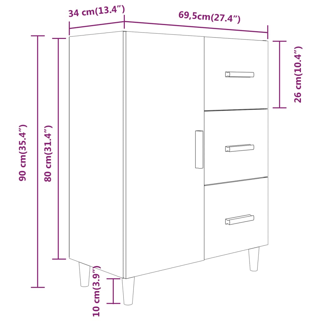 Sideboard Weiß 69,5x34x90 cm Holzwerkstoff