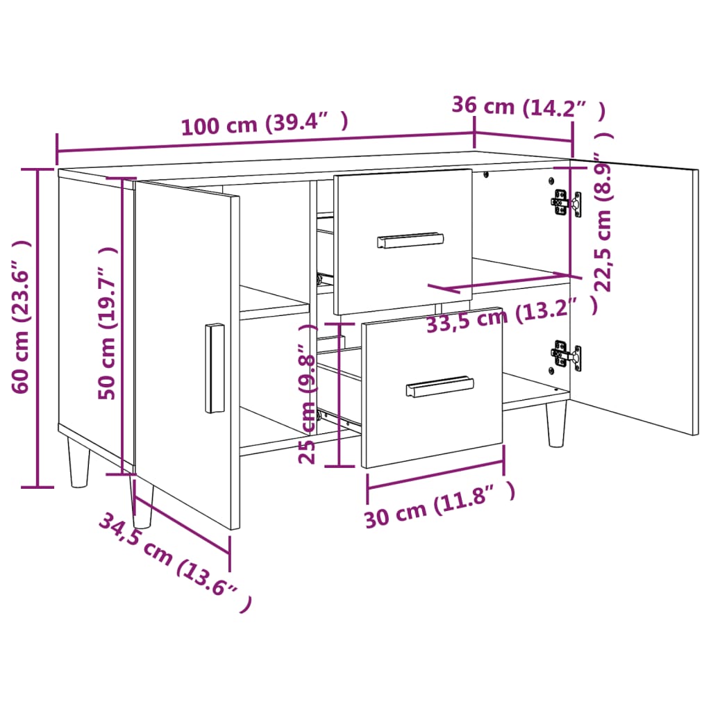 Sideboard Weiß 100x36x60 cm Holzwerkstoff