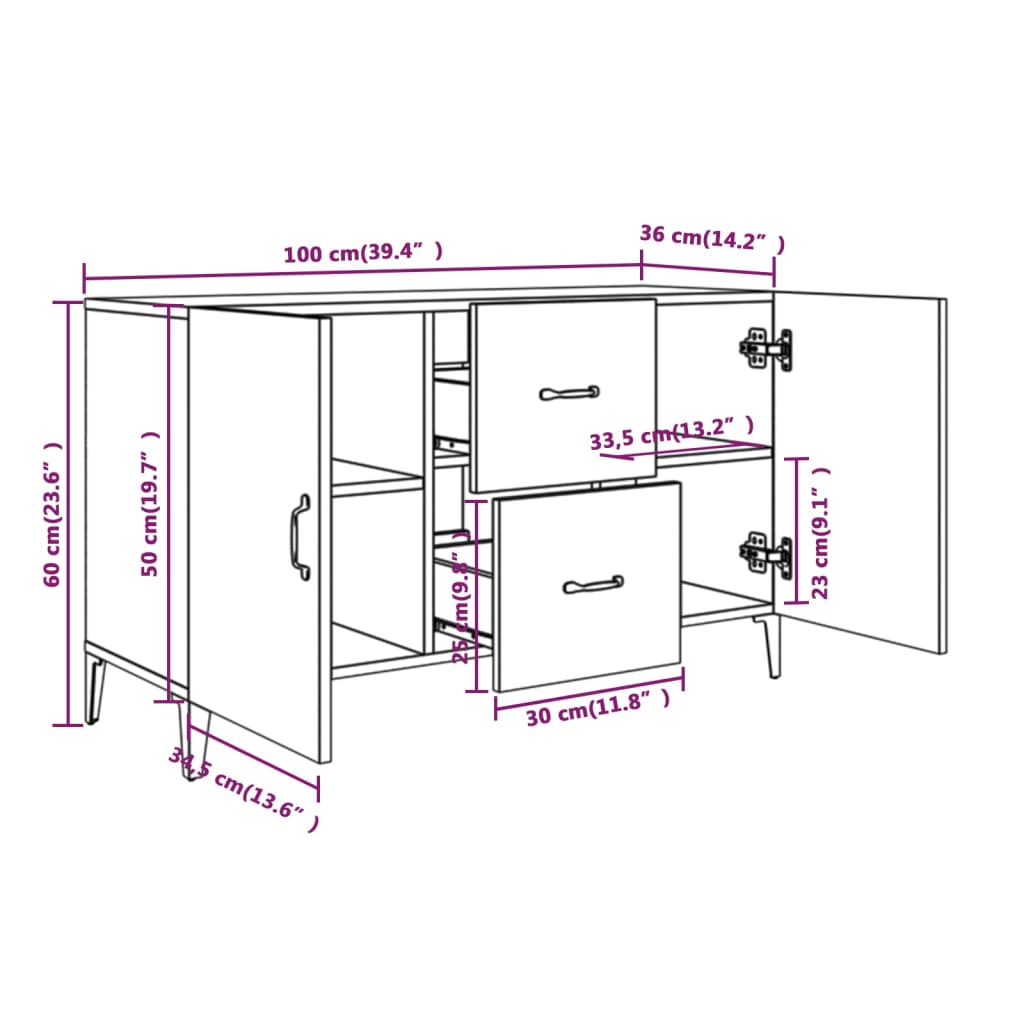 Sideboard Weiß 100x36x60 cm Holzwerkstoff