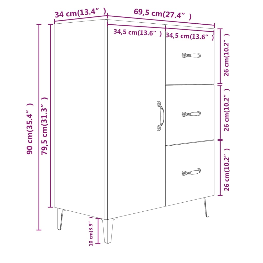 Sideboard Räuchereiche 69,5x34x90 cm Holzwerkstoff