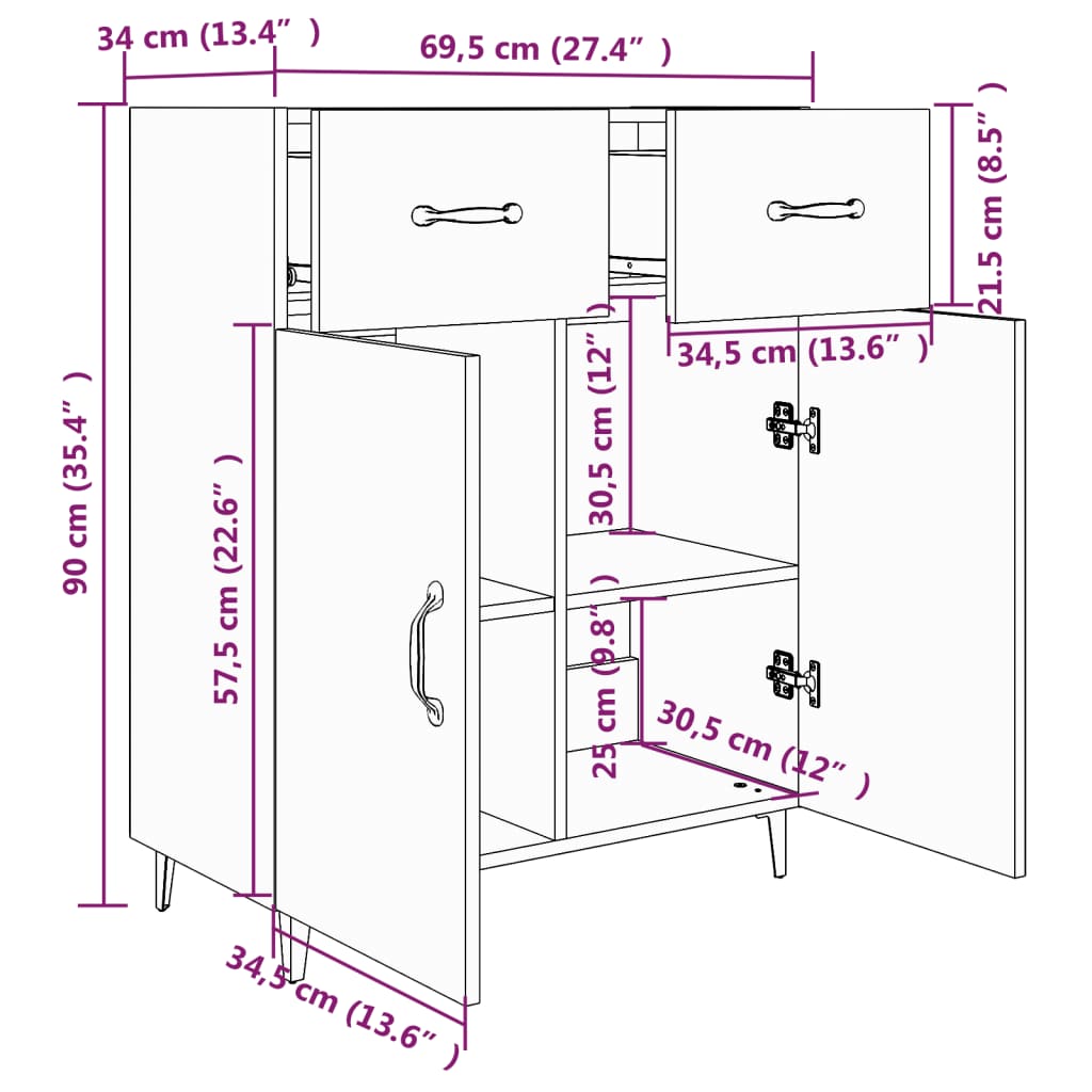 Sideboard Räuchereiche 69,5x34x90 cm Holzwerkstoff