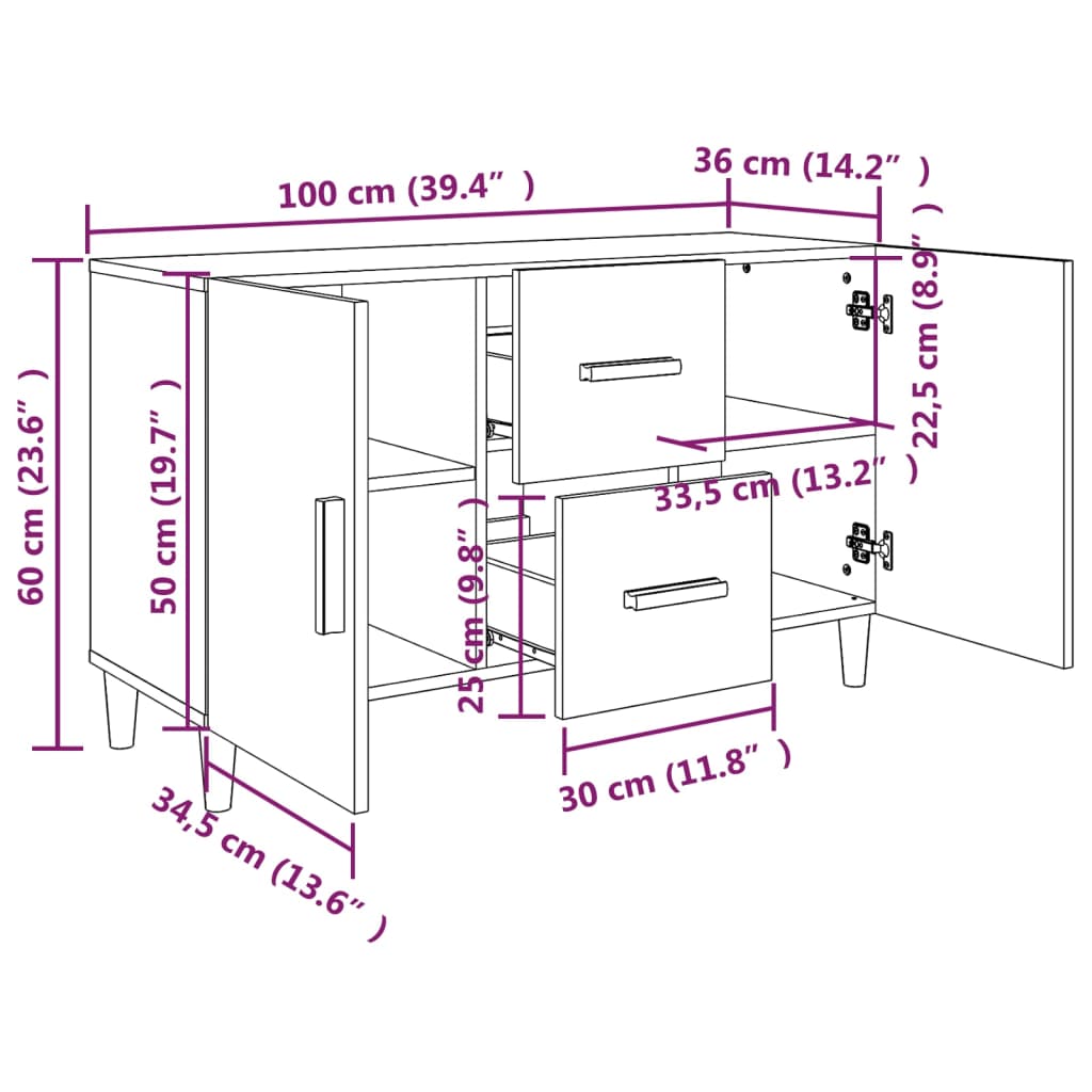 Sideboard Räuchereiche 100x36x60 cm Holzwerkstoff