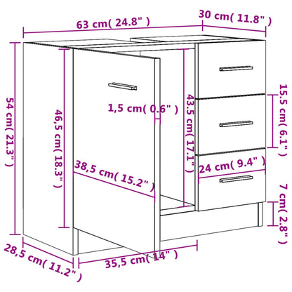 Waschbeckenschrank Grau Sonoma 63x30x54 cm Holzwerkstoff