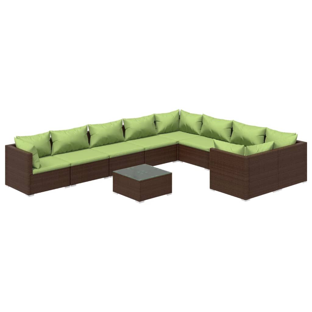 10-tlg. Garten-Lounge-Set mit Kissen Poly Rattan Braun