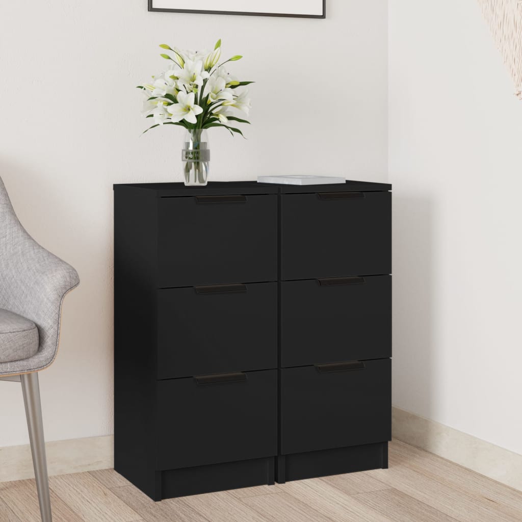 Sideboards 2 Stk. Schwarz 30x30x70 cm Holzwerkstoff