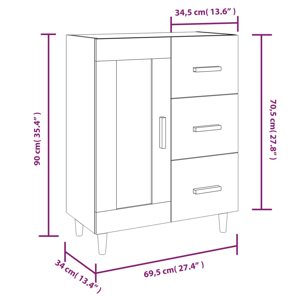 Sideboard Schwarz 69,5x34x90 cm Holzwerkstoff