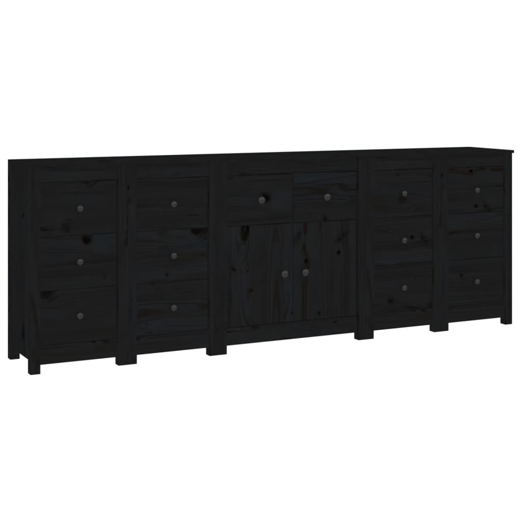 Sideboard Schwarz 230x35x80 cm Massivholz Kiefer