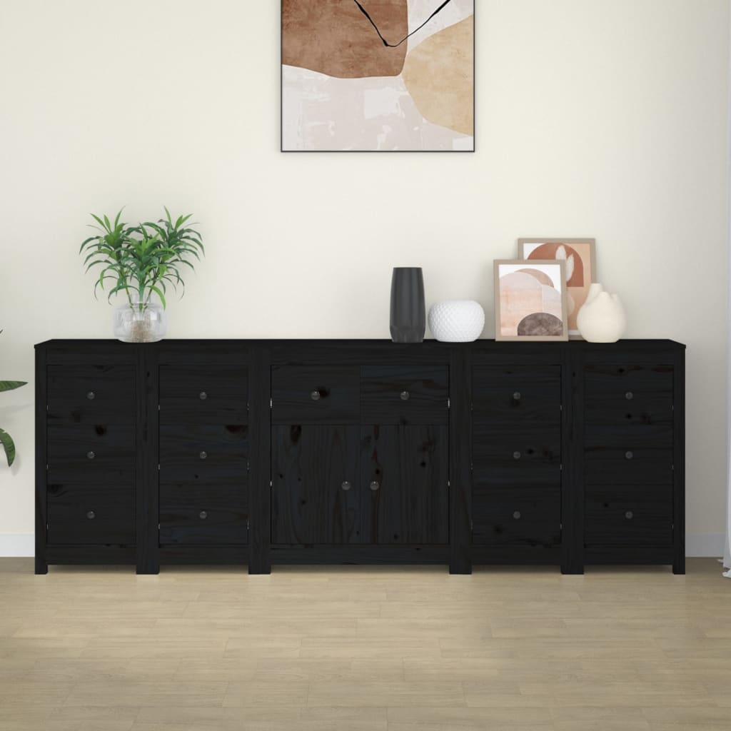 Sideboard Schwarz 230x35x80 cm Massivholz Kiefer