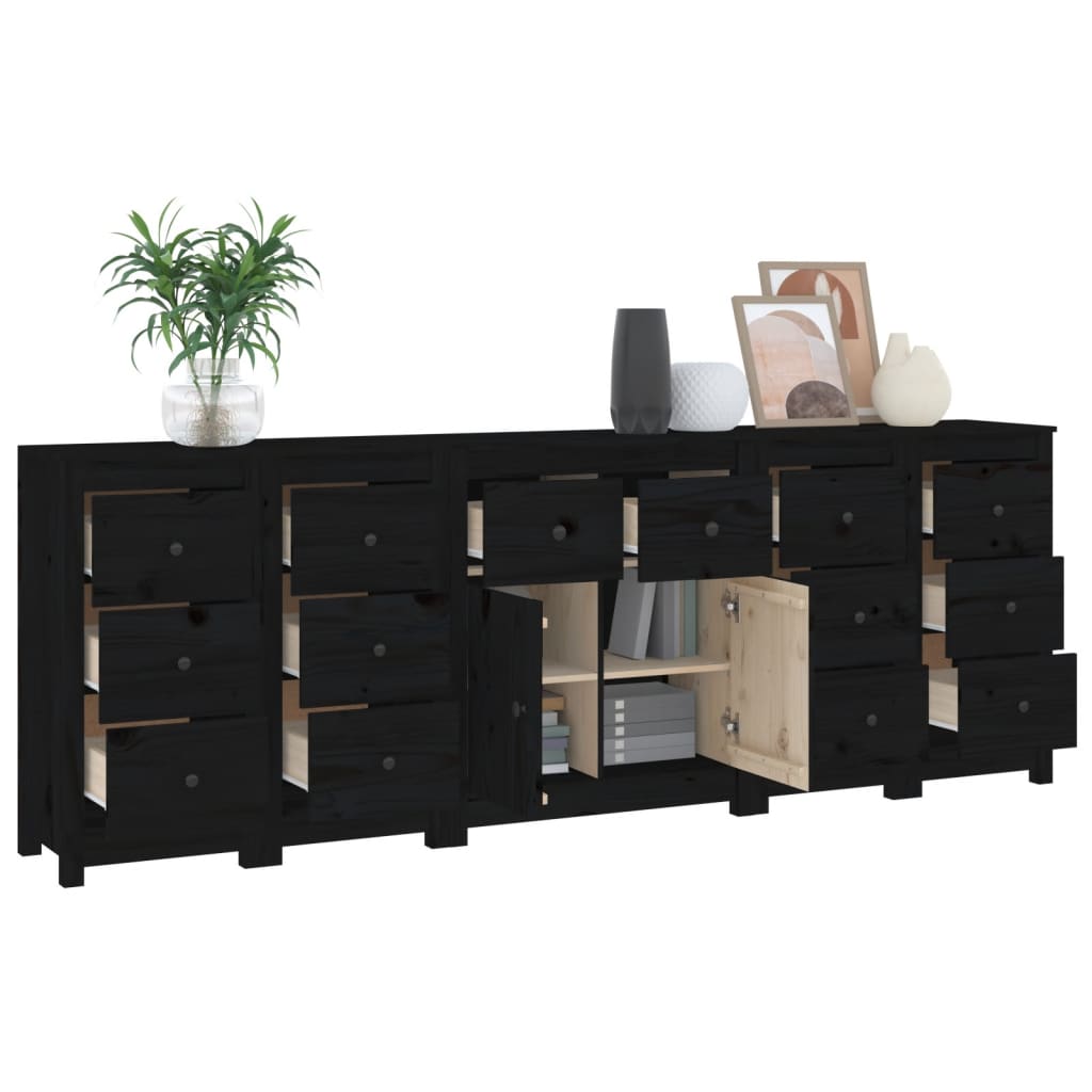 Sideboard Schwarz 230x35x80 cm Massivholz Kiefer