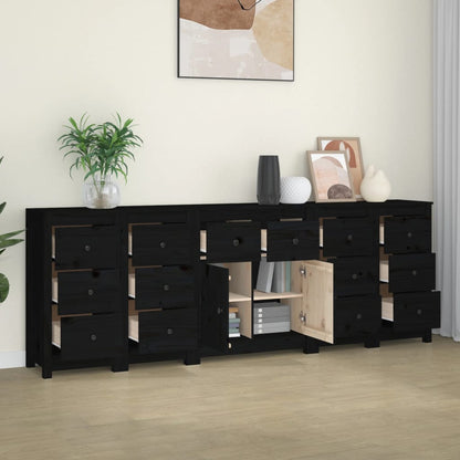 Sideboard Schwarz 230x35x80 cm Massivholz Kiefer