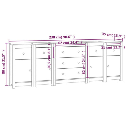 Sideboard Weiß 230x35x80 cm Massivholz Kiefer