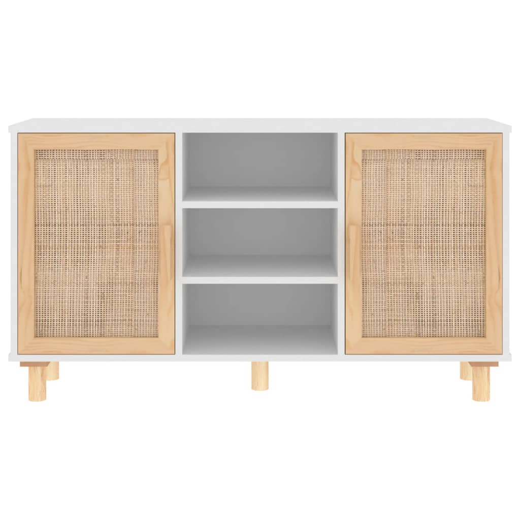 Sideboard Weiß 105x30x60 cm Massivholz Kiefer und Natur-Rattan