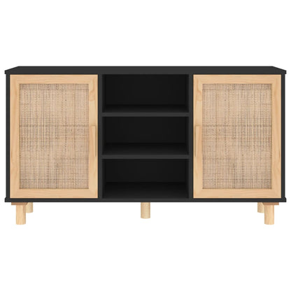 Sideboard Schwarz 105x30x60 cm Massivholz Kiefer Natur-Rattan