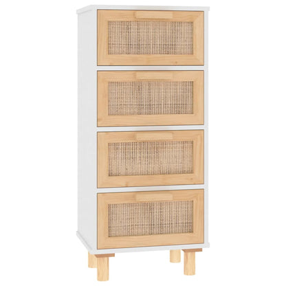 Sideboard Weiß 40x30x90 cm Massivholz Kiefer und Natur-Rattan