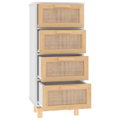 Sideboard Weiß 40x30x90 cm Massivholz Kiefer und Natur-Rattan