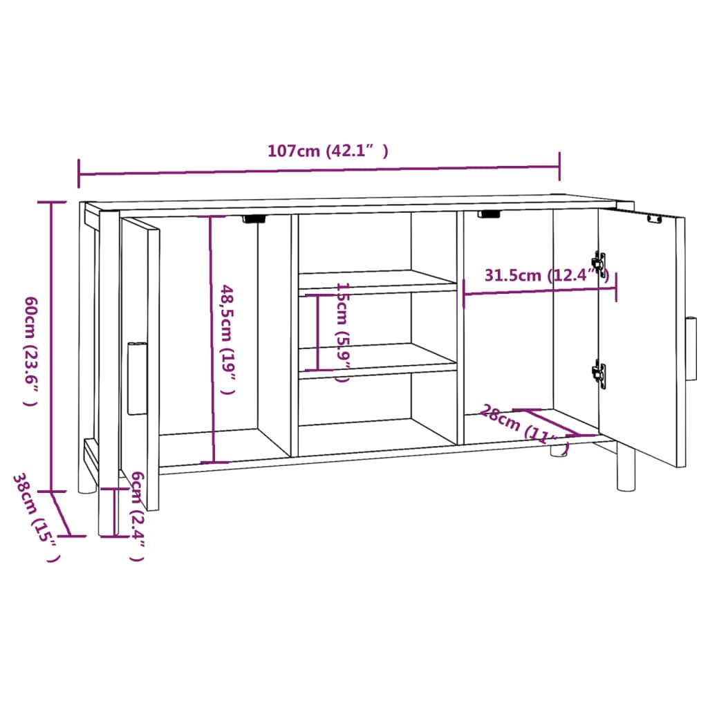 Sideboard Weiß 107x38x60 cm Holzwerkstoff