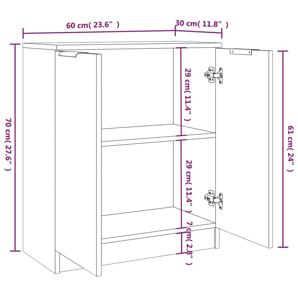 Sideboards 2 Stk. Schwarz 60x30x70 cm Holzwerkstoff