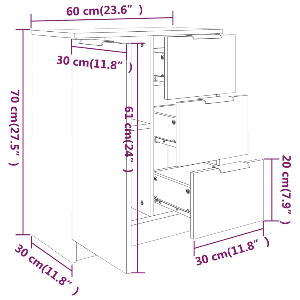 Sideboards 2 Stk. Betongrau 60x30x70 cm Holzwerkstoff