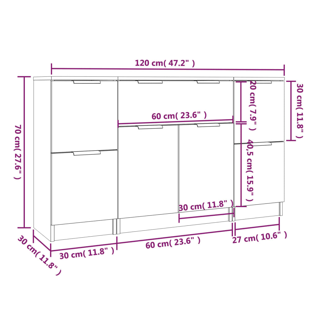 Sideboards 3 Stk. Braun Eichen-Optik Holzwerkstoff