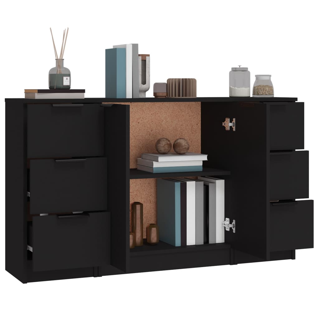 Sideboards 3 Stk. Schwarz Holzwerkstoff