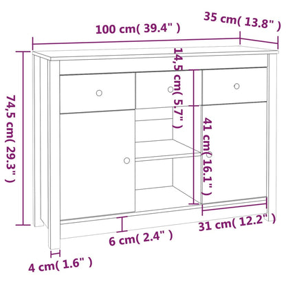 Sideboard Weiß 100x35x74,5 cm Massivholz Kiefer