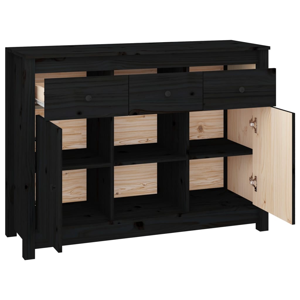 Sideboard Schwarz 100x35x74,5 cm Massivholz Kiefer