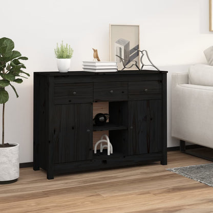 Sideboard Schwarz 100x35x74,5 cm Massivholz Kiefer