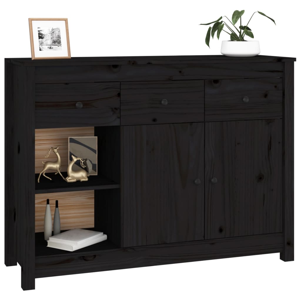 Sideboard Schwarz 100x35x74 cm Massivholz Kiefer