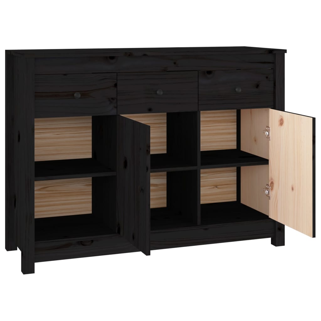 Sideboard Schwarz 100x35x74 cm Massivholz Kiefer