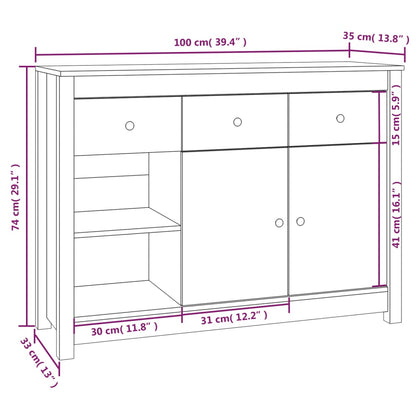 Sideboard Schwarz 100x35x74 cm Massivholz Kiefer