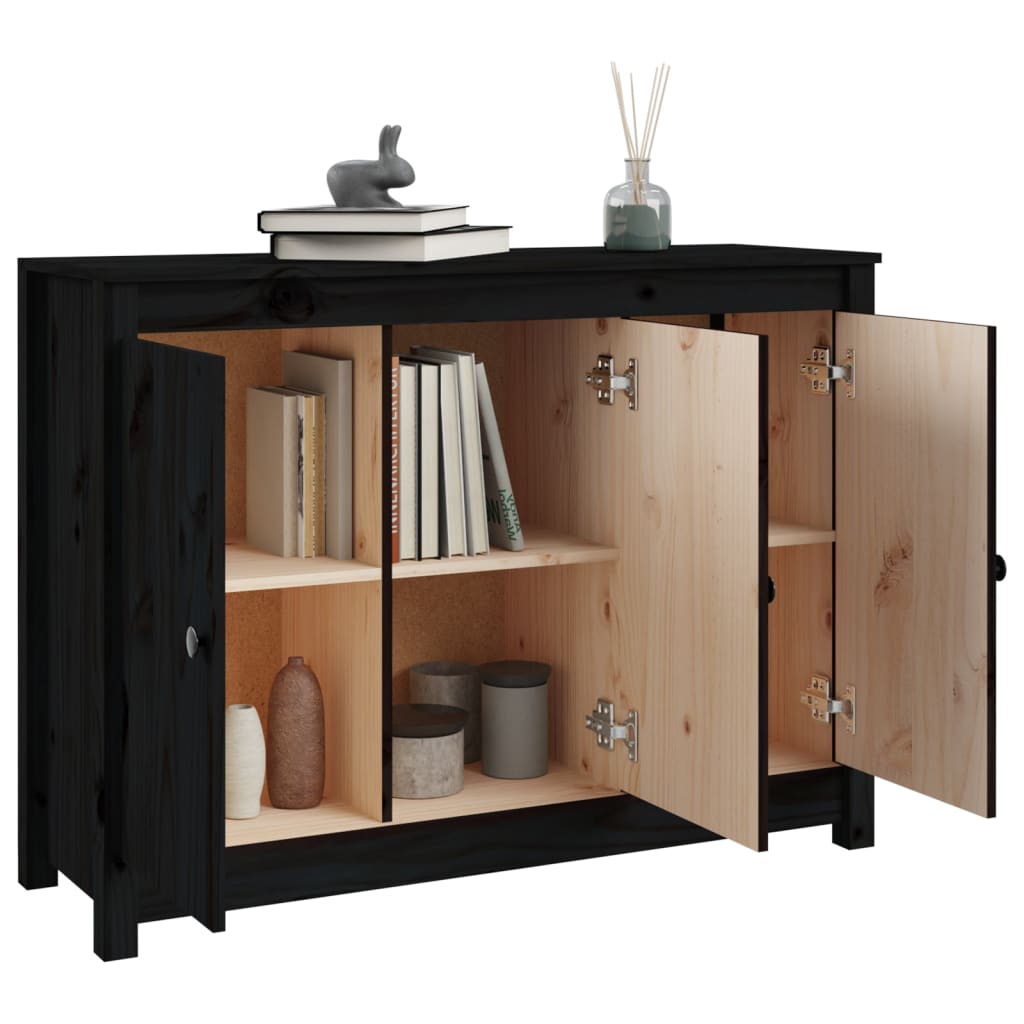 Sideboard Schwarz 100x35x74 cm Massivholz Kiefer