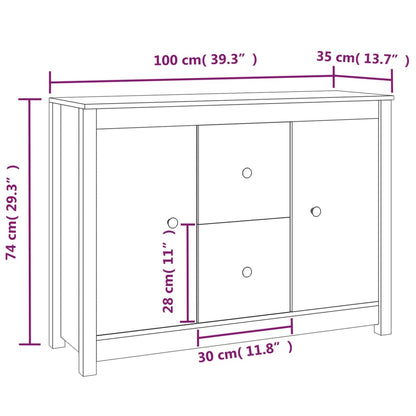 Sideboard Weiß 100x35x74 cm Massivholz Kiefer