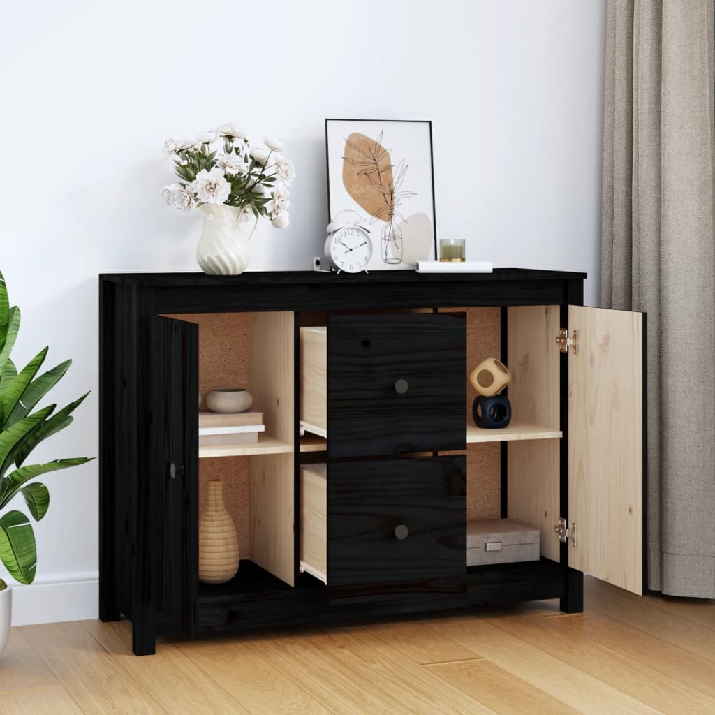 Sideboard Schwarz 100x35x74 cm Massivholz Kiefer