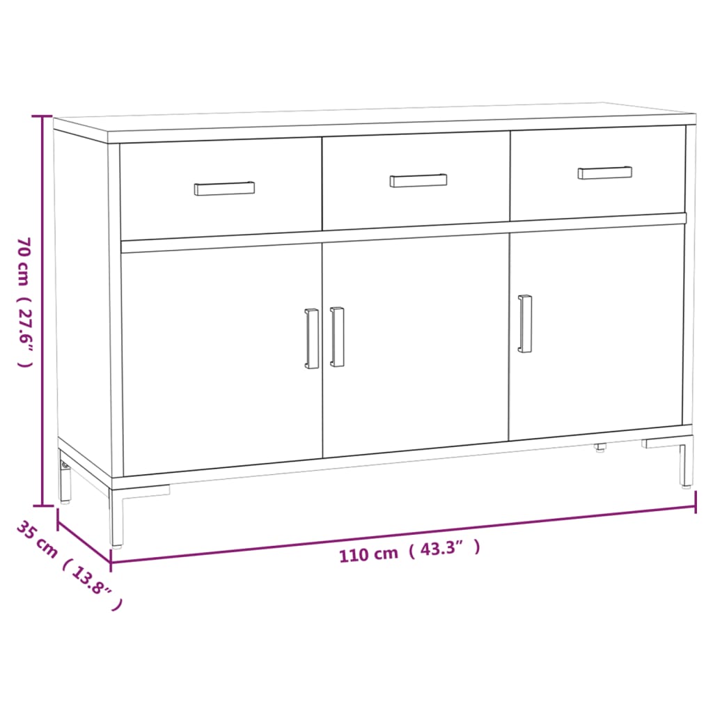 Sideboard Schwarz 110x35x70 cm Massivholz Kiefer