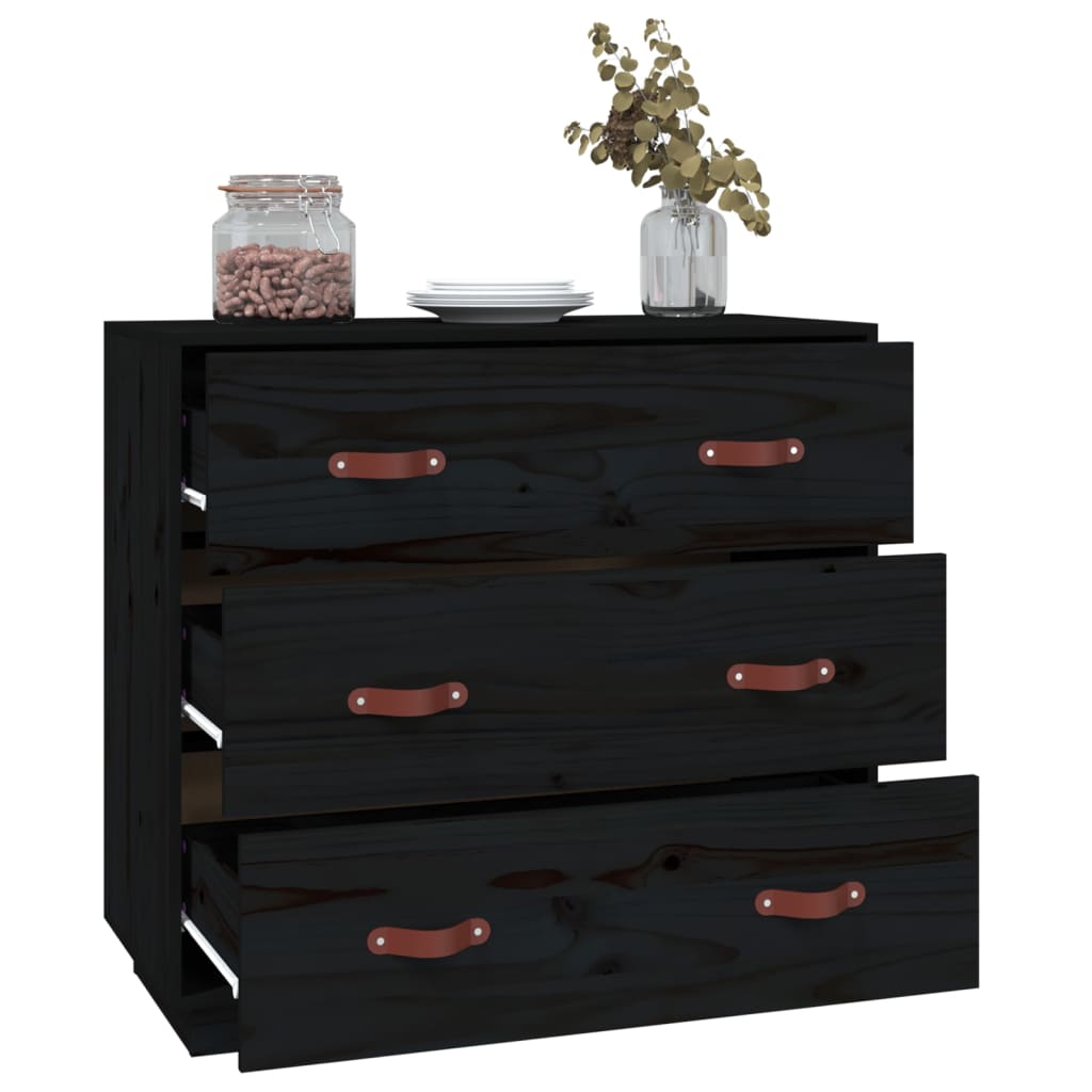 Sideboard Schwarz 80x40x75 cm Massivholz Kiefer