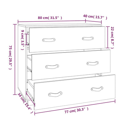 Sideboard Schwarz 80x40x75 cm Massivholz Kiefer