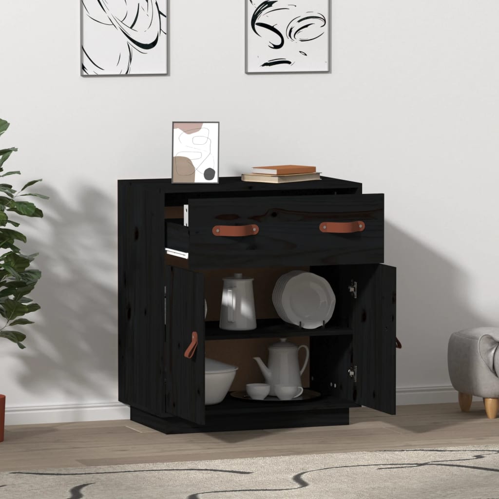 Sideboard Schwarz 65,5x40x75 cm Massivholz Kiefer