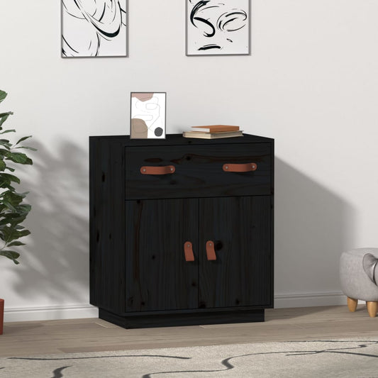 Sideboard Schwarz 65,5x40x75 cm Massivholz Kiefer