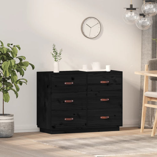 Sideboard Schwarz 100x40x75 cm Massivholz Kiefer