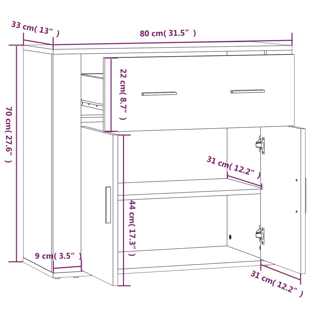 Sideboard Weiß 80x33x70 cm Holzwerkstoff