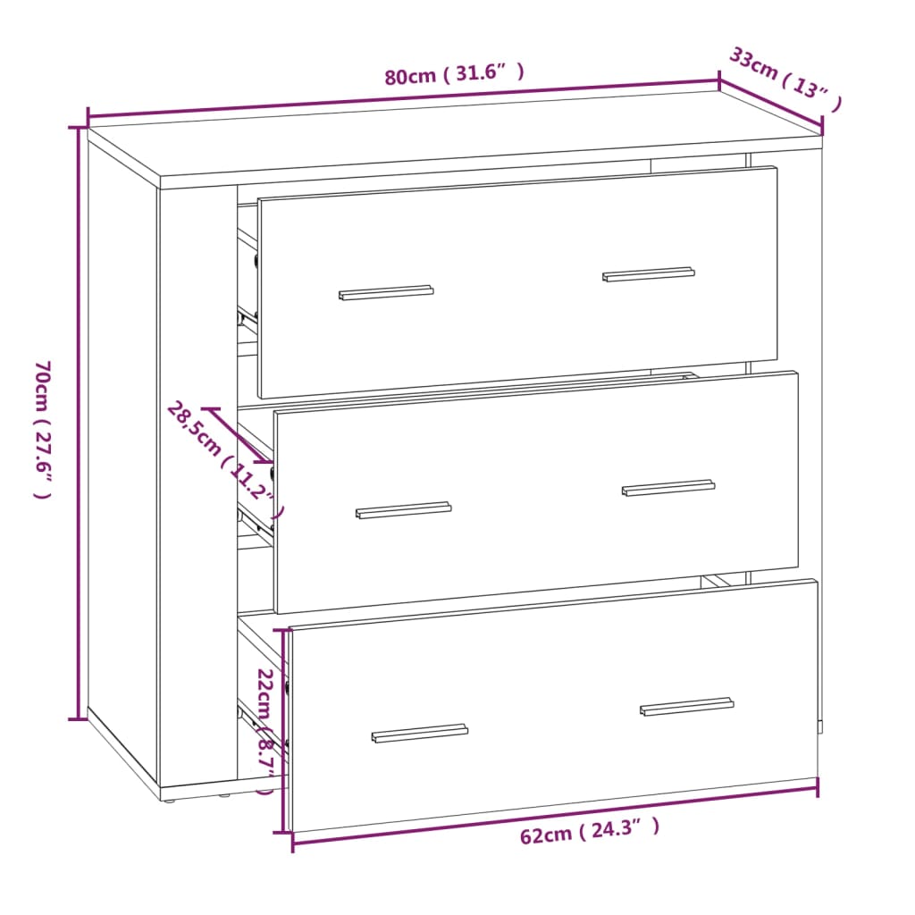 Sideboard Weiß 80x33x70 cm Holzwerkstoff