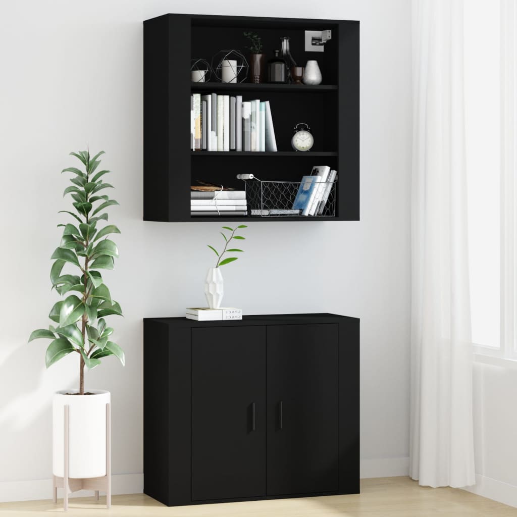 Wandschrank Schwarz 80x33x80 cm Holzwerkstoff