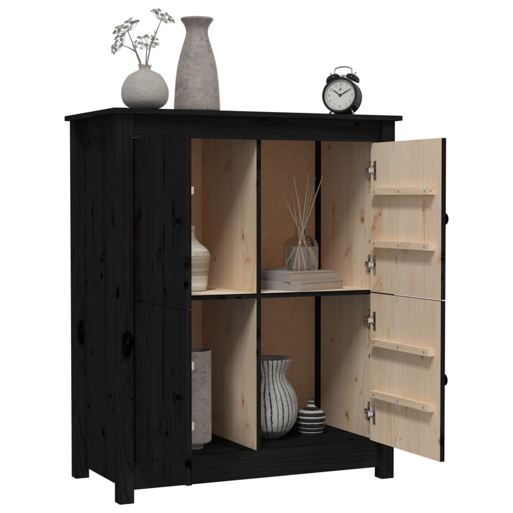 Sideboard Schwarz 83x41,5x100 cm Massivholz Kiefer