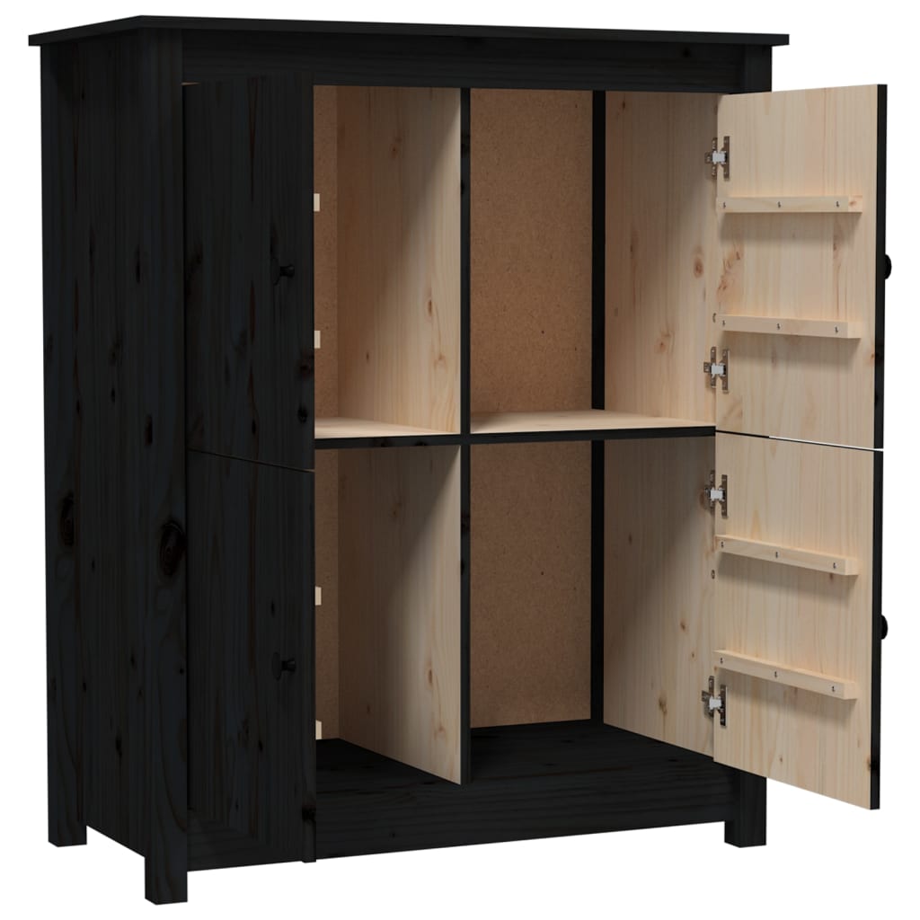 Sideboard Schwarz 83x41,5x100 cm Massivholz Kiefer