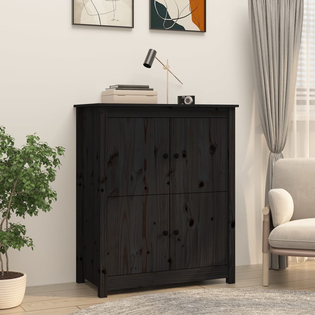 Sideboard Schwarz 83x41,5x100 cm Massivholz Kiefer