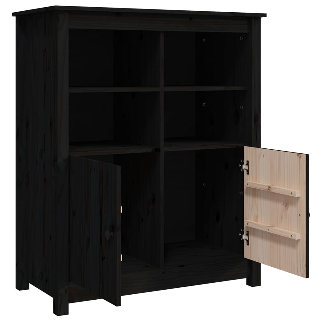 Sideboard Schwarz 83x41,5x100 cm Massivholz Kiefer