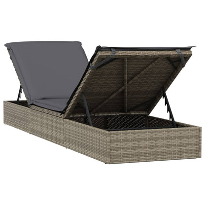 Sonnenliege 1 Stk. mit Auflage Grau 201x55x62 cm Poly Rattan