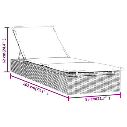 Sonnenliege 1 Stk. mit Auflage Grau 201x55x62 cm Poly Rattan