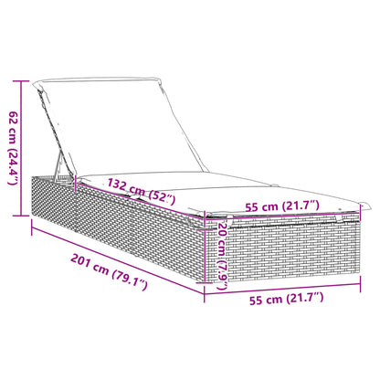 Sonnenliege 1 Stk. mit Auflage Schwarz 201x55x62 cm Poly Rattan