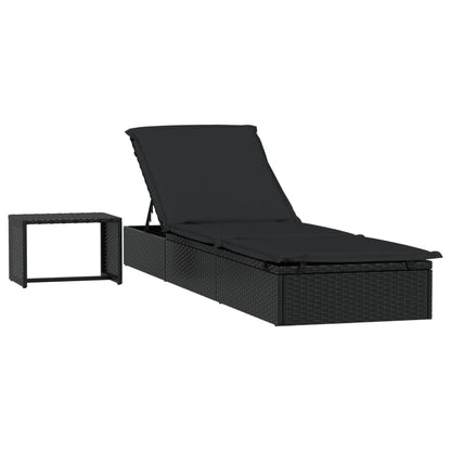 Sonnenliege 1 Stk. mit Tisch Schwarz Poly Rattan